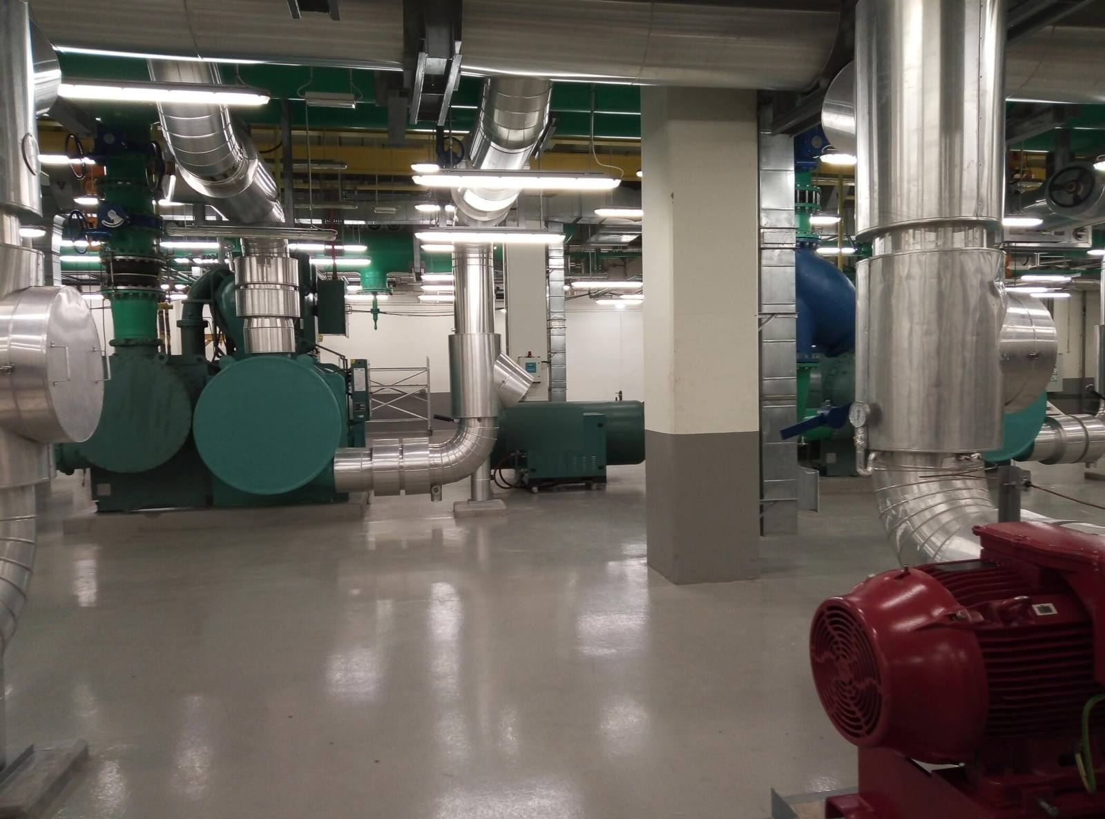 Central plant room with chillers and insulated pipework